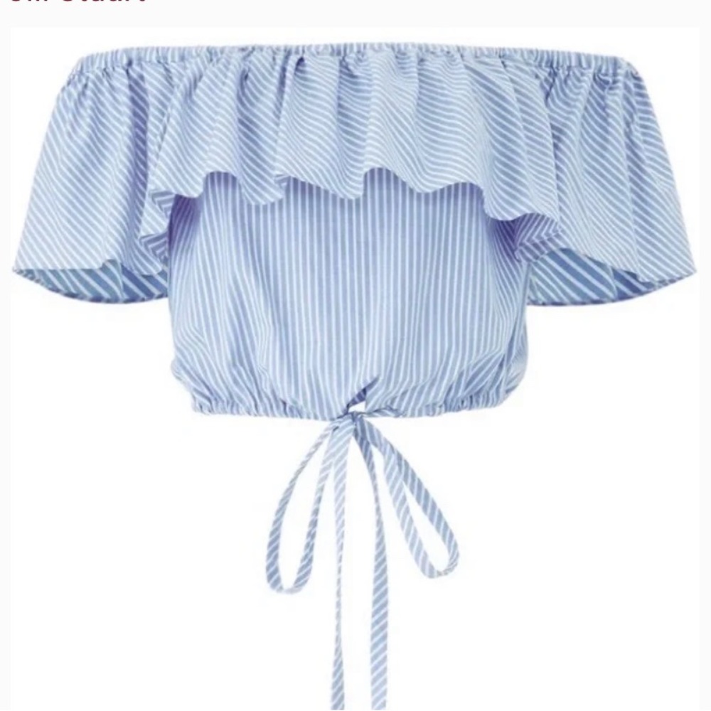 Jill Stuart - Blue & White Striped Off The Shoulder Ruffle CropTop - Sz 4
